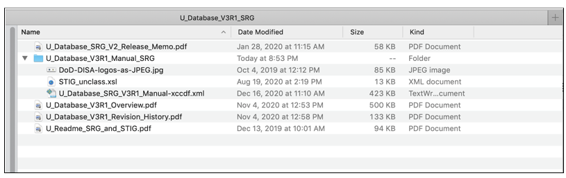 Example Contents of an SRG or STIG Package Downloaded from the DoD Cyber Exchange STIG Document Library